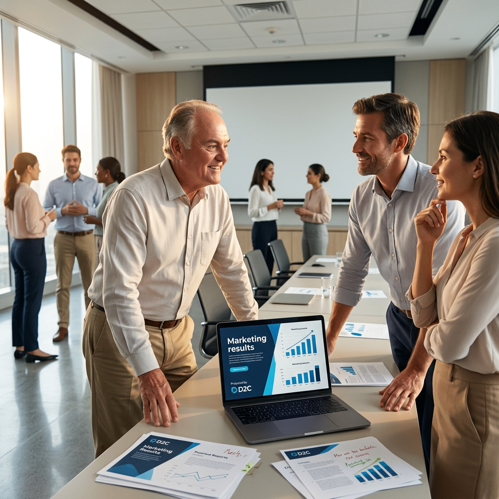 Growth team reviewing AI marketing results together